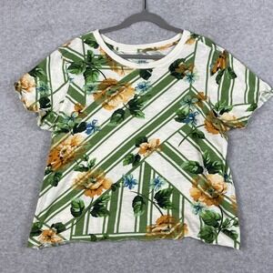 Anthropologie Maeve Cropped Floral Stripe Tee Womens L Cotton Boho Coastal